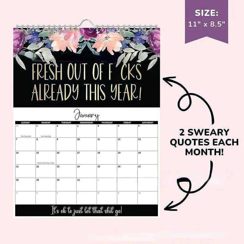 2024 Calendar For Tired-Ass Women Swear Word 12 Month Weekly Daily Wall Planner